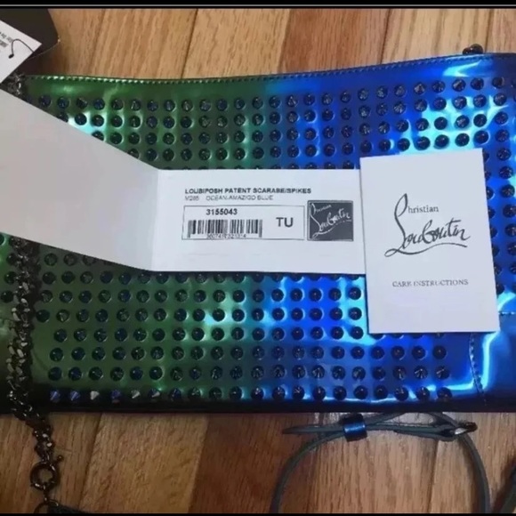 Christian Louboutin Loubiposh Blue Green Ocean Gradient Spike Clutch NEW - Picture 3 of 13
